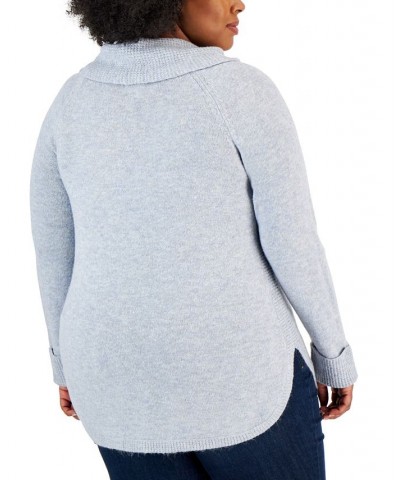 Plus Size Waffle-Knit Cowlneck Sweater Air Blue Heather $15.38 Sweaters