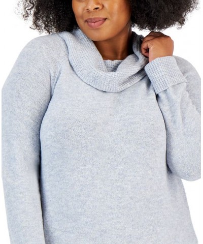 Plus Size Waffle-Knit Cowlneck Sweater Air Blue Heather $15.38 Sweaters