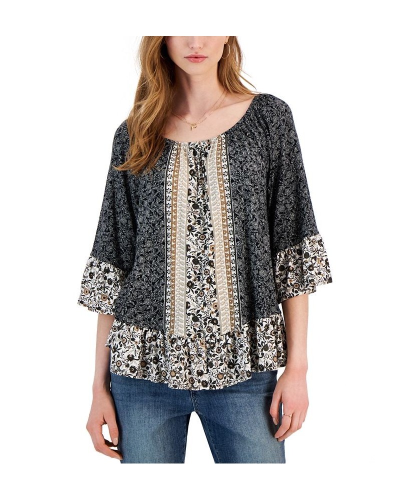 Petite Sunshine Floral On/Off the Shoulder Top Black $17.85 Tops