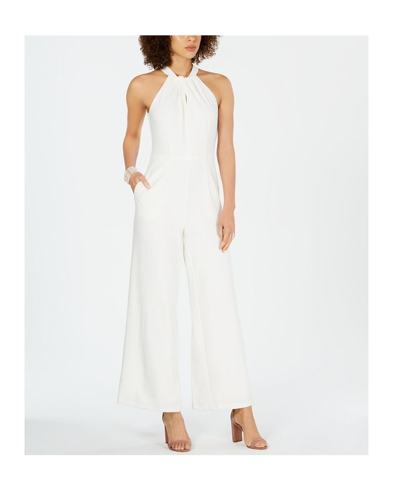 Twist-Front Halter Jumpsuit Ivory $60.68 Pants