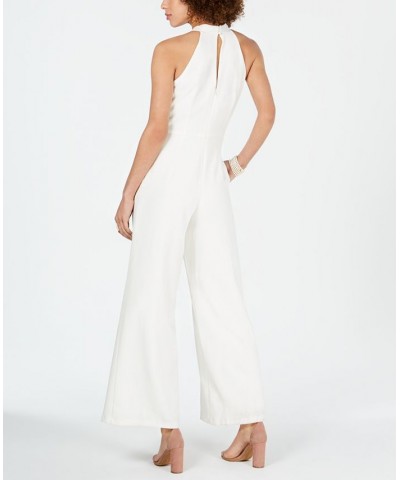 Twist-Front Halter Jumpsuit Ivory $60.68 Pants