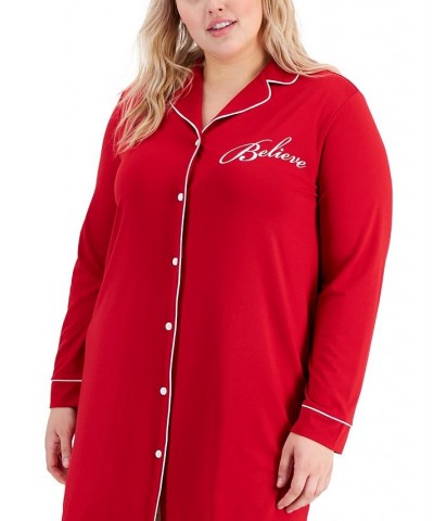 Plus Size Sueded Super Soft Knit Sleepshirt Nightgown Red $28.34 Sleepwear