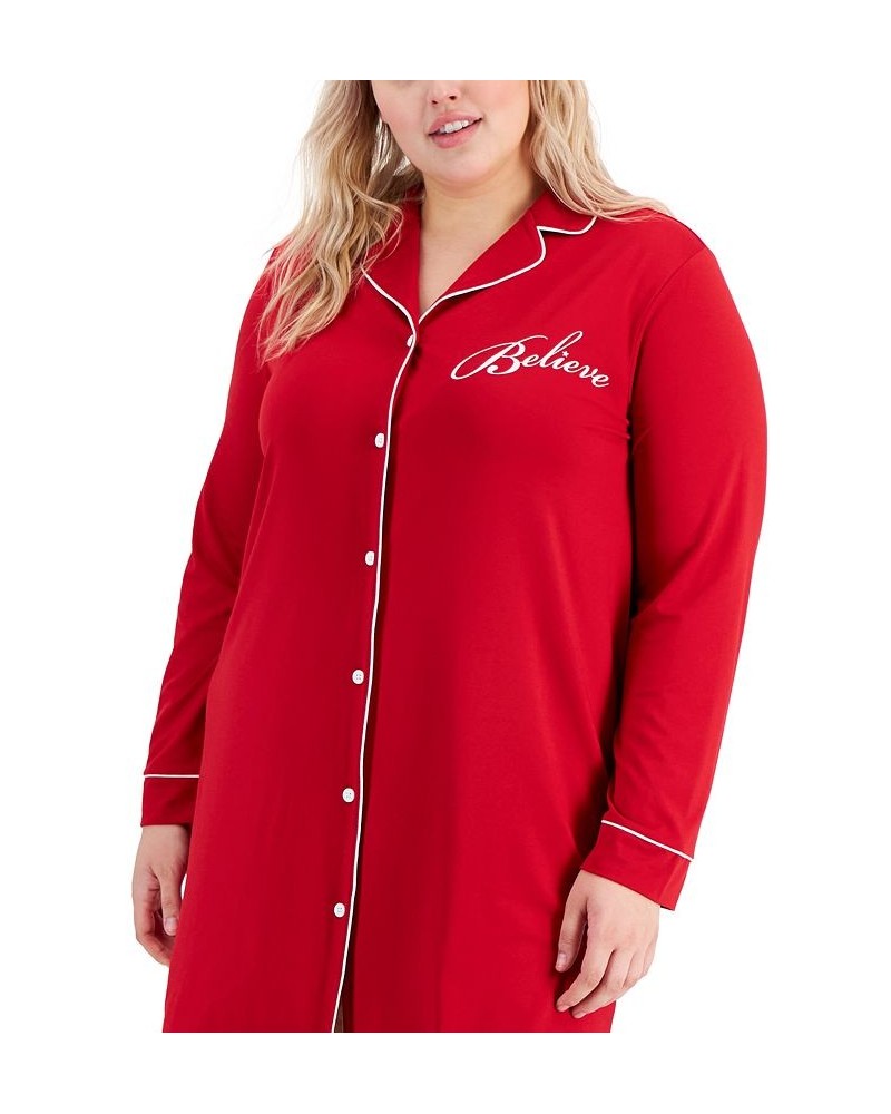Plus Size Sueded Super Soft Knit Sleepshirt Nightgown Red $28.34 Sleepwear