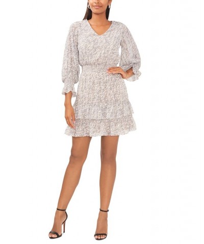 Petite Ruffled Smocked 3/4-Sleeve Tiered Dress Neutral $38.27 Dresses