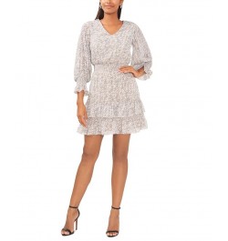 Petite Ruffled Smocked 3/4-Sleeve Tiered Dress Neutral $38.27 Dresses