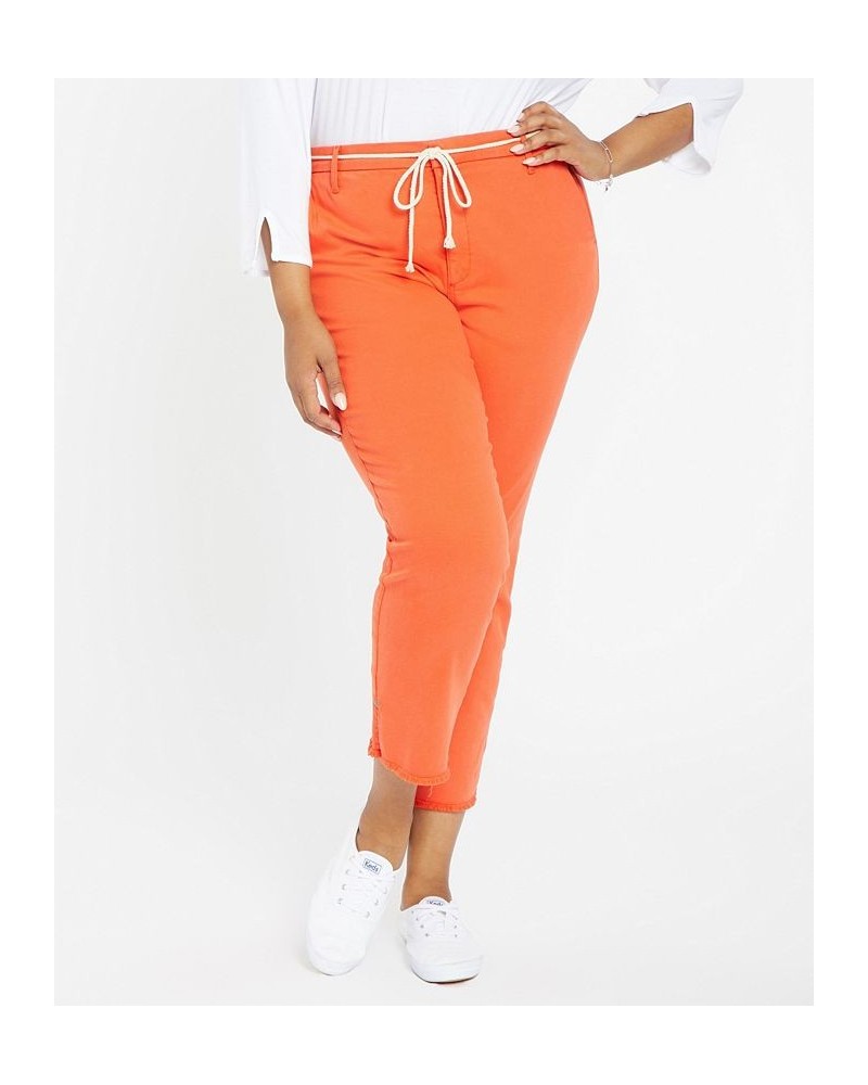 Plus Size Relaxed Trouser Pant with Frayed Hems and Cord Belt Orange $36.43 Pants