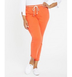 Plus Size Relaxed Trouser Pant with Frayed Hems and Cord Belt Orange $36.43 Pants