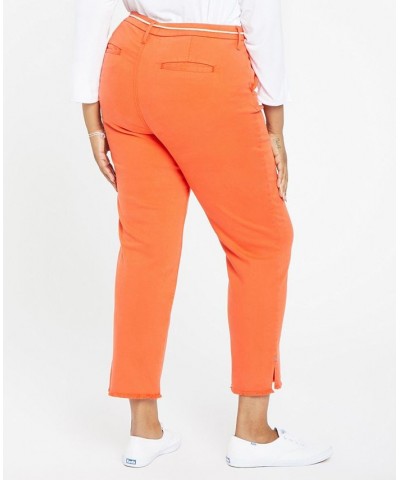 Plus Size Relaxed Trouser Pant with Frayed Hems and Cord Belt Orange $36.43 Pants