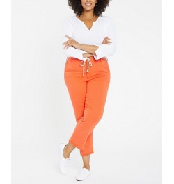 Plus Size Relaxed Trouser Pant with Frayed Hems and Cord Belt Orange $36.43 Pants