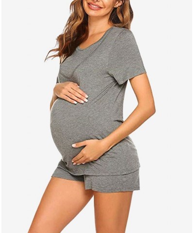 Women's Lima Short Sleeve Maternity Pajama Set 2 Piece Gray $36.21 Sleepwear