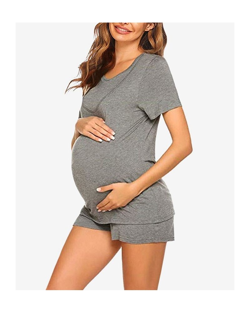 Women's Lima Short Sleeve Maternity Pajama Set 2 Piece Gray $36.21 Sleepwear