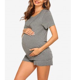 Women's Lima Short Sleeve Maternity Pajama Set 2 Piece Gray $36.21 Sleepwear