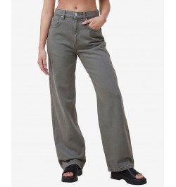 Women's Loose Straight Jeans Smokey Green $37.09 Jeans