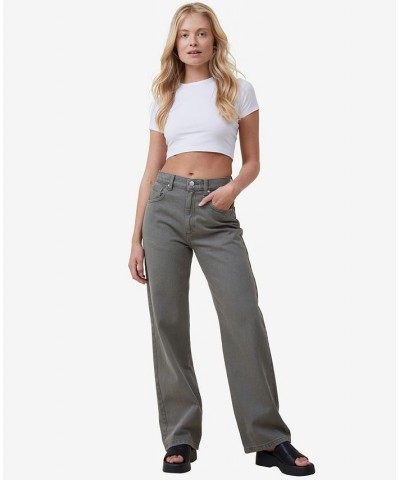 Women's Loose Straight Jeans Smokey Green $37.09 Jeans