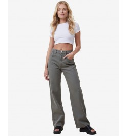 Women's Loose Straight Jeans Smokey Green $37.09 Jeans