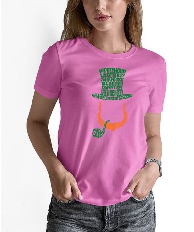 Women's Leprechaun Word Art Crew Neck T-shirt Pink $20.29 Tops