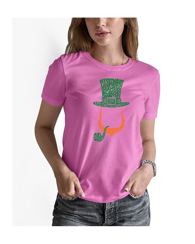 Women's Leprechaun Word Art Crew Neck T-shirt Pink $20.29 Tops