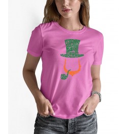 Women's Leprechaun Word Art Crew Neck T-shirt Pink $20.29 Tops