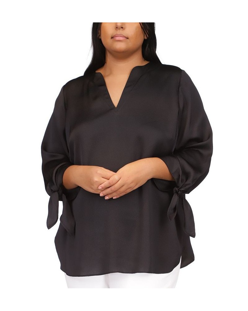 Plus Size Tie-Cuff 3/4-Sleeve Blouse Black $41.16 Tops