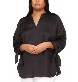 Plus Size Tie-Cuff 3/4-Sleeve Blouse Black $41.16 Tops