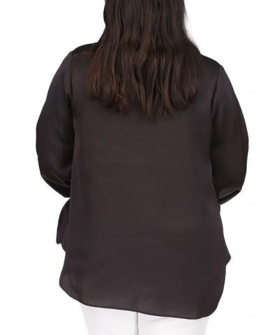 Plus Size Tie-Cuff 3/4-Sleeve Blouse Black $41.16 Tops