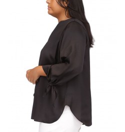 Plus Size Tie-Cuff 3/4-Sleeve Blouse Black $41.16 Tops