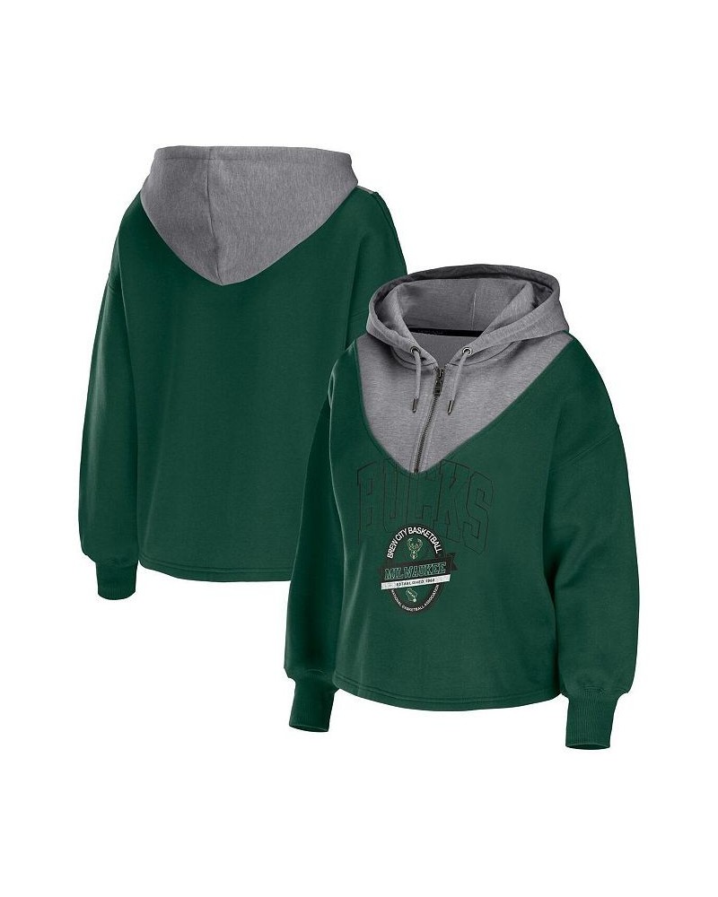 Women's Hunter Green Milwaukee Bucks Pieced Quarter-Zip Hoodie Jacket Hunter Green $36.90 Jackets