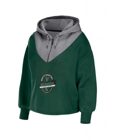 Women's Hunter Green Milwaukee Bucks Pieced Quarter-Zip Hoodie Jacket Hunter Green $36.90 Jackets