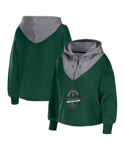 Women's Hunter Green Milwaukee Bucks Pieced Quarter-Zip Hoodie Jacket Hunter Green $36.90 Jackets