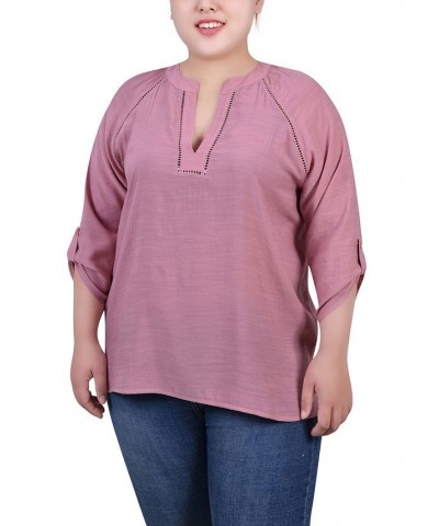 Plus Size Raglan Sleeve Split Neck Blouse Purple $14.02 Tops