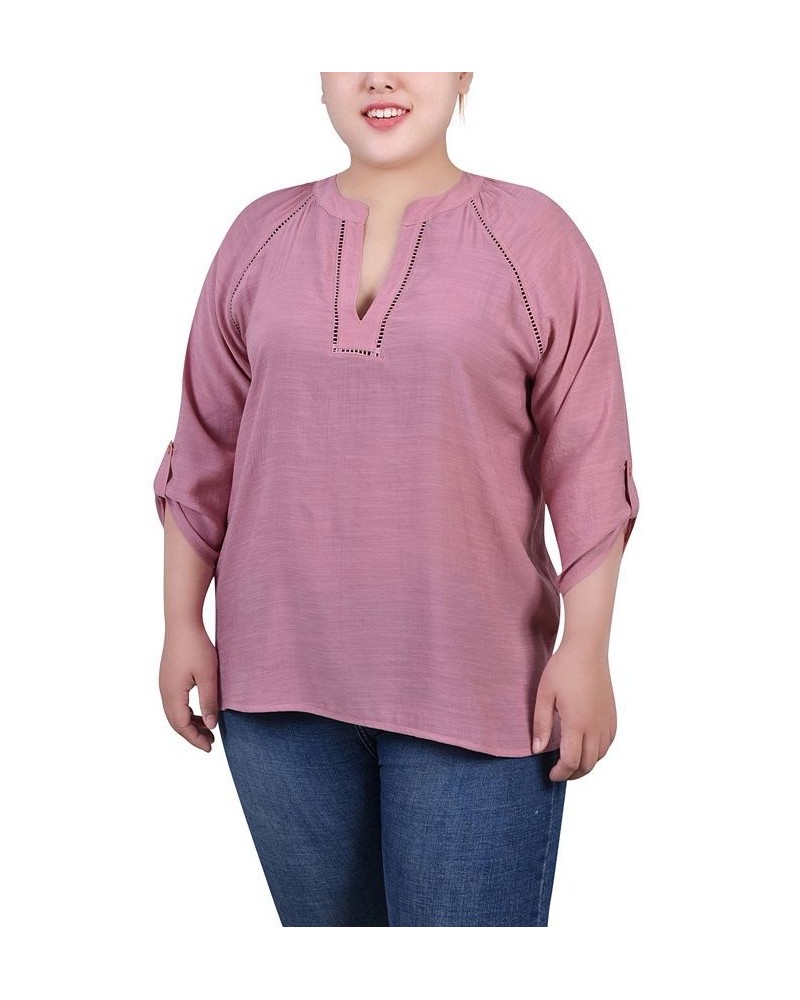 Plus Size Raglan Sleeve Split Neck Blouse Purple $14.02 Tops