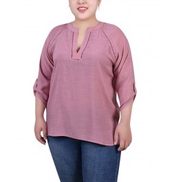 Plus Size Raglan Sleeve Split Neck Blouse Purple $14.02 Tops