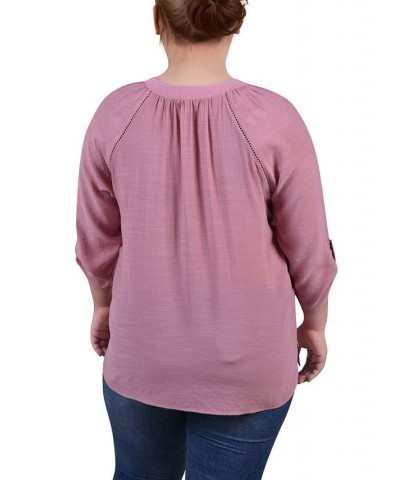 Plus Size Raglan Sleeve Split Neck Blouse Purple $14.02 Tops