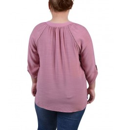 Plus Size Raglan Sleeve Split Neck Blouse Purple $14.02 Tops