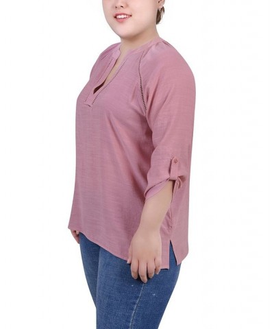 Plus Size Raglan Sleeve Split Neck Blouse Purple $14.02 Tops