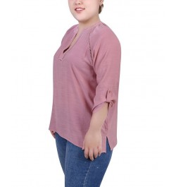 Plus Size Raglan Sleeve Split Neck Blouse Purple $14.02 Tops