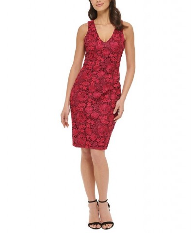 Women's Open-Back Lace Sheath Dress Wine Multi $49.68 Dresses