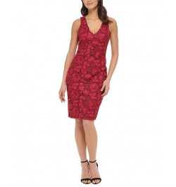 Women's Open-Back Lace Sheath Dress Wine Multi $49.68 Dresses