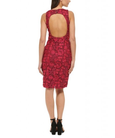 Women's Open-Back Lace Sheath Dress Wine Multi $49.68 Dresses