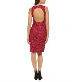 Women's Open-Back Lace Sheath Dress Wine Multi $49.68 Dresses