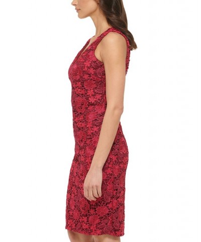 Women's Open-Back Lace Sheath Dress Wine Multi $49.68 Dresses