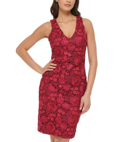 Women's Open-Back Lace Sheath Dress Wine Multi $49.68 Dresses