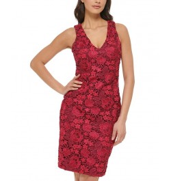 Women's Open-Back Lace Sheath Dress Wine Multi $49.68 Dresses