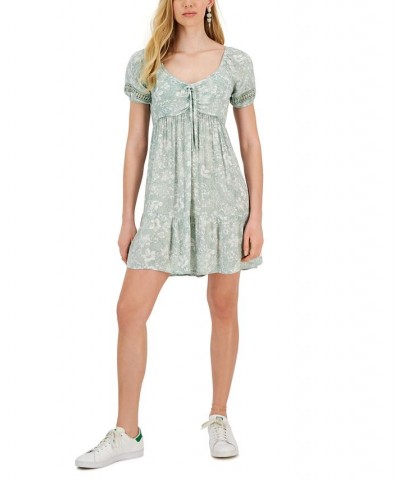 Juniors' V-Neck Short-Sleeve Tiered Dress Green $25.97 Dresses