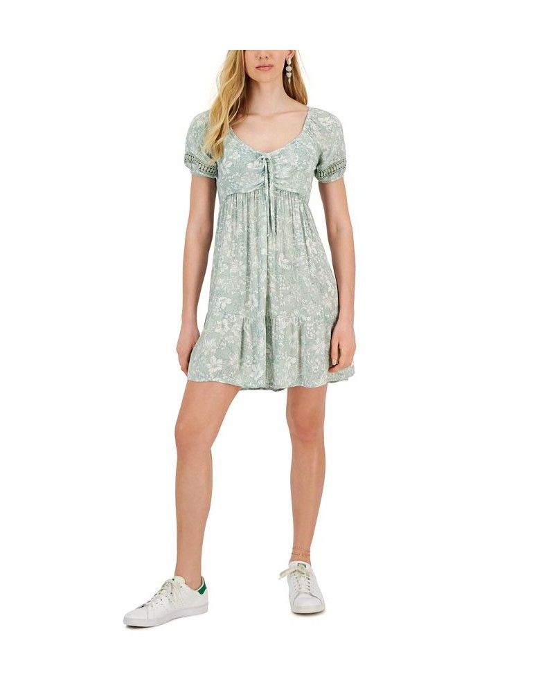 Juniors' V-Neck Short-Sleeve Tiered Dress Green $25.97 Dresses