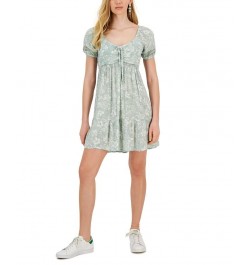 Juniors' V-Neck Short-Sleeve Tiered Dress Green $25.97 Dresses