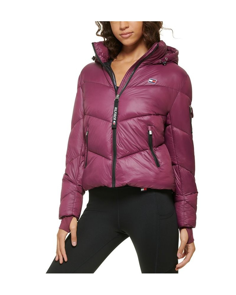 Women's Hooded Puffer Jacket Crushed Grape $40.37 Jackets