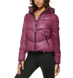 Women's Hooded Puffer Jacket Crushed Grape $40.37 Jackets