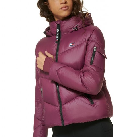 Women's Hooded Puffer Jacket Crushed Grape $40.37 Jackets