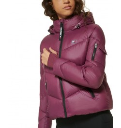 Women's Hooded Puffer Jacket Crushed Grape $40.37 Jackets